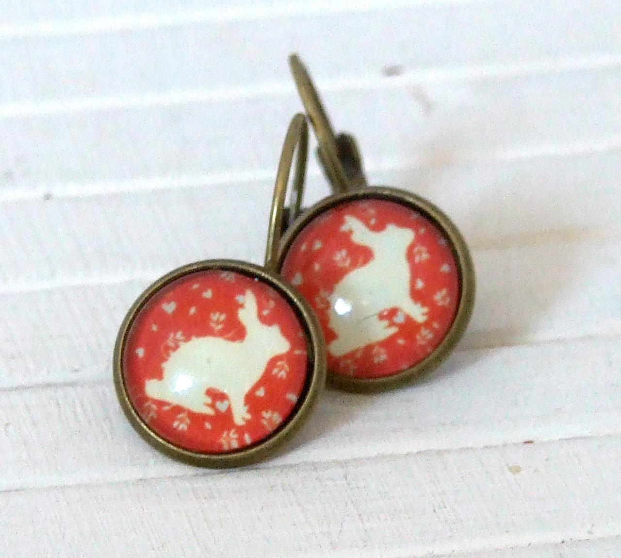 Red And White Rabbit Earrings